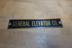 GENERAL ELEVATOR CO Orig Old Brass Sign Building Industrial Equipment Machinery