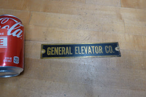 GENERAL ELEVATOR CO Orig Old Brass Sign Building Industrial Equipment Machinery