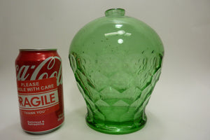 Old Green Glass Bulbous Vase Oil Lamp Decorative Arts Hexagon Unique Unusual Art