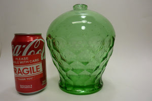 Old Green Glass Bulbous Vase Oil Lamp Decorative Arts Hexagon Unique Unusual Art