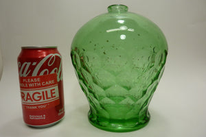 Old Green Glass Bulbous Vase Oil Lamp Decorative Arts Hexagon Unique Unusual Art