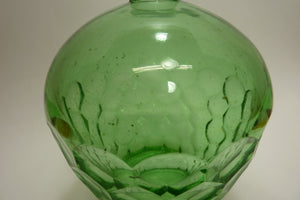 Old Green Glass Bulbous Vase Oil Lamp Decorative Arts Hexagon Unique Unusual Art