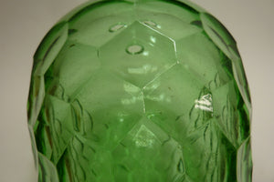 Old Green Glass Bulbous Vase Oil Lamp Decorative Arts Hexagon Unique Unusual Art