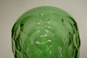 Old Green Glass Bulbous Vase Oil Lamp Decorative Arts Hexagon Unique Unusual Art
