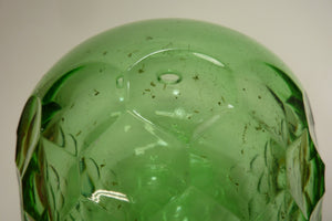 Old Green Glass Bulbous Vase Oil Lamp Decorative Arts Hexagon Unique Unusual Art