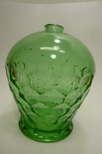 Old Green Glass Bulbous Vase Oil Lamp Decorative Arts Hexagon Unique Unusual Art