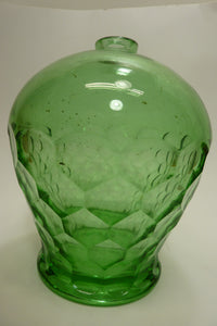 Old Green Glass Bulbous Vase Oil Lamp Decorative Arts Hexagon Unique Unusual Art