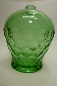 Old Green Glass Bulbous Vase Oil Lamp Decorative Arts Hexagon Unique Unusual Art