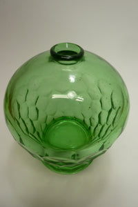 Old Green Glass Bulbous Vase Oil Lamp Decorative Arts Hexagon Unique Unusual Art