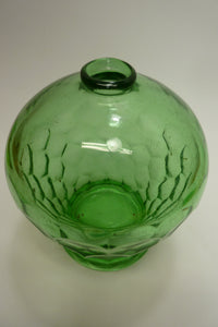 Old Green Glass Bulbous Vase Oil Lamp Decorative Arts Hexagon Unique Unusual Art