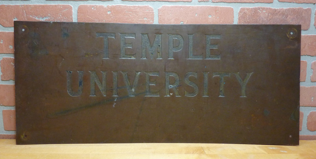 TEMPLE UNIVERSITY Antique School Advertising Sign Impressed Lettering Display Ad