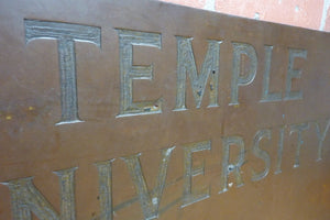 TEMPLE UNIVERSITY Antique School Advertising Sign Impressed Lettering Display Ad