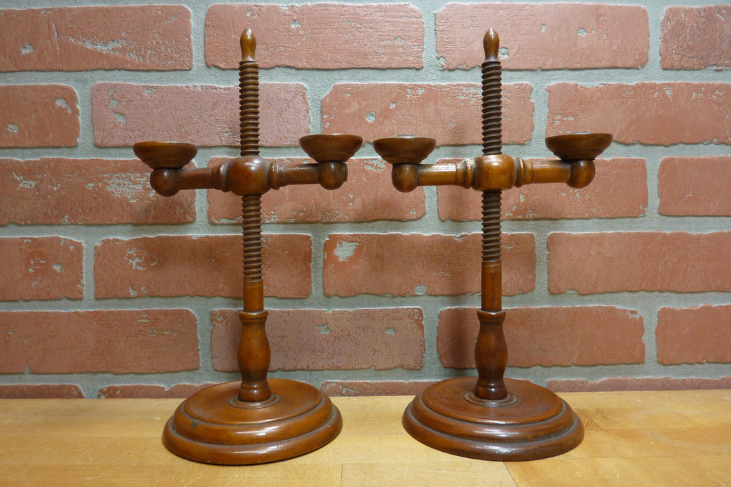 Adjustable Wooden Double Candle Holders Decorative Arts Pair Candlesticks Turned