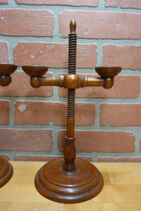 Adjustable Wooden Double Candle Holders Decorative Arts Pair Candlesticks Turned