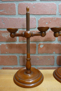 Adjustable Wooden Double Candle Holders Decorative Arts Pair Candlesticks Turned