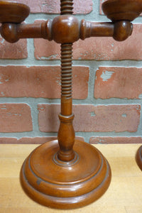 Adjustable Wooden Double Candle Holders Decorative Arts Pair Candlesticks Turned