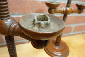 Adjustable Wooden Double Candle Holders Decorative Arts Pair Candlesticks Turned