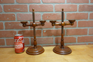 Adjustable Wooden Double Candle Holders Decorative Arts Pair Candlesticks Turned