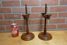 Load image into Gallery viewer, Adjustable Wooden Double Candle Holders Decorative Arts Pair Candlesticks Turned
