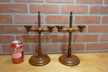 Load image into Gallery viewer, Adjustable Wooden Double Candle Holders Decorative Arts Pair Candlesticks Turned
