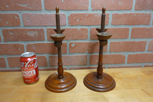 Adjustable Wooden Double Candle Holders Decorative Arts Pair Candlesticks Turned