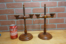 Load image into Gallery viewer, Adjustable Wooden Double Candle Holders Decorative Arts Pair Candlesticks Turned
