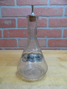 PEPPERMINT Antique Reverse Under Glass Label Bottle ROG Barber Apothecary Ribbed