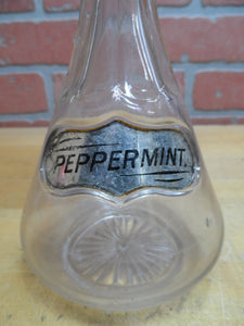 PEPPERMINT Antique Reverse Under Glass Label Bottle ROG Barber Apothecary Ribbed