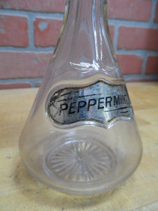 PEPPERMINT Antique Reverse Under Glass Label Bottle ROG Barber Apothecary Ribbed