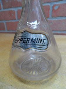 PEPPERMINT Antique Reverse Under Glass Label Bottle ROG Barber Apothecary Ribbed