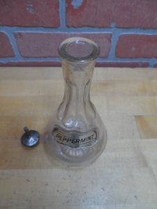 PEPPERMINT Antique Reverse Under Glass Label Bottle ROG Barber Apothecary Ribbed