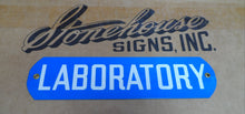 Load image into Gallery viewer, LABORATORY Original Old Stonehouse Sign NOS Science Lab Industrial Safety 2.5x10

