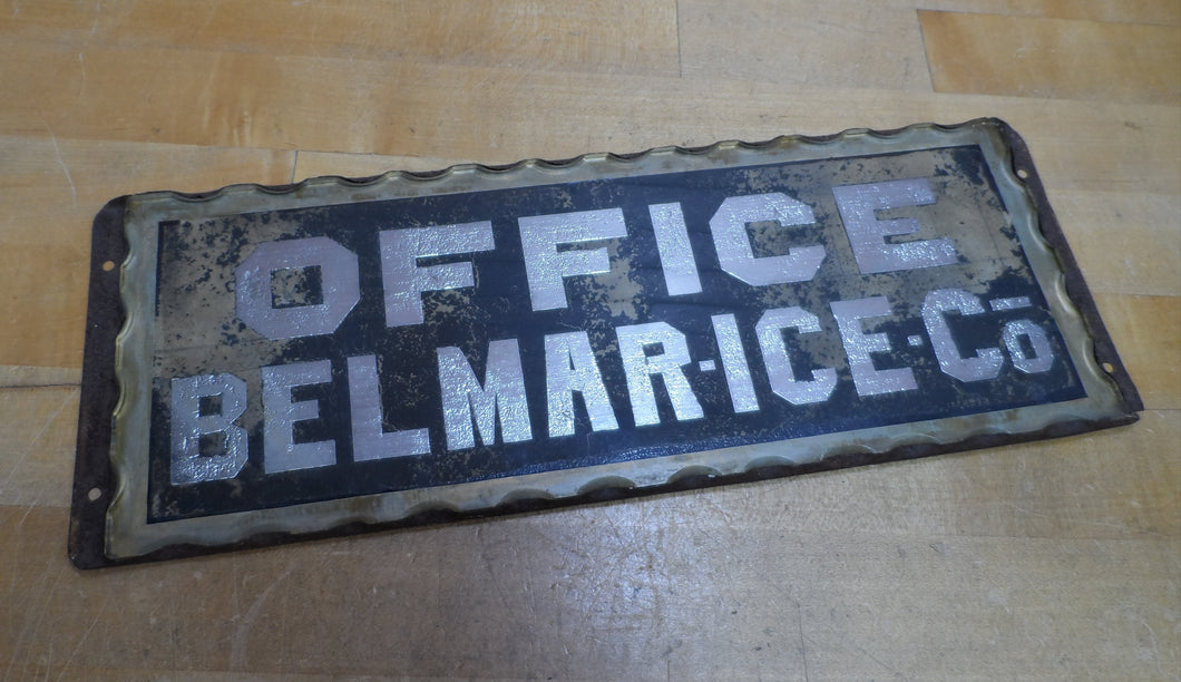 BELMAR ICE Co OFFICE Original Old Scalloped Chip Glass Reverse Under Glass Sign
