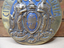 Load image into Gallery viewer, CITY OF PHILADELPHIA Maneto Old Brass Plaque Sign Let Brotherly Love Continue
