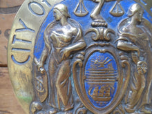 Load image into Gallery viewer, CITY OF PHILADELPHIA Maneto Old Brass Plaque Sign Let Brotherly Love Continue
