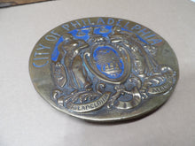Load image into Gallery viewer, CITY OF PHILADELPHIA Maneto Old Brass Plaque Sign Let Brotherly Love Continue
