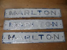 Load image into Gallery viewer, 3 MARLTON Embossed Tin Signs - lot of 3
