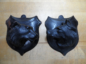 2 Black Forest Wooden Style Carved Game Animal Heads Hunt Plaque Trophy Mount