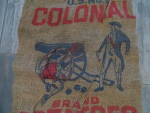 Load image into Gallery viewer, COLONIAL POTATOES ELIZABETH CITY NC Old Advertising Burlap Sack Bag CANNON BALLS
