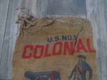 Load image into Gallery viewer, COLONIAL POTATOES ELIZABETH CITY NC Old Advertising Burlap Sack Bag CANNON BALLS
