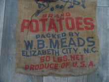 Load image into Gallery viewer, COLONIAL POTATOES ELIZABETH CITY NC Old Advertising Burlap Sack Bag CANNON BALLS
