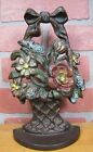 Load image into Gallery viewer, 1930 CREATION Co MIXED FLOWERS WOVEN BASKET Bow Doorstop Decorative Art Statue
