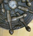 19c BRONZE BOWLING RATS PINS ARM BALL Antique Victorian Decorative Arts Tray