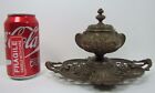19c Bronze Evil Faces Scrollwork Decorative Arts Antique Milkglass Inkwell