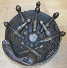 19c BRONZE BOWLING RATS PINS ARM BALL Antique Victorian Decorative Arts Tray