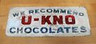 U-KNO CHOCOLATES Antique Reverse Glass Sign Reflective Candy Store Display Ad