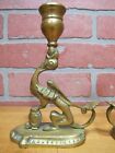 Load image into Gallery viewer, Serpent Griffin Beast Monster Old Pair Brass Figural Chambersticks Candlesticks
