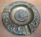 Antique Bearded Mans Head Serpent Beast Brass Decorative Arts Cigar Ashtray Tray