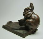 Load image into Gallery viewer, ARTBRONZ BUNNY RABBIT BASKET Antique  Bronze Clad Tray KBW Decorative Arts

