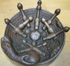 Load image into Gallery viewer, 19c BRONZE BOWLING RATS PINS ARM BALL Antique Victorian Decorative Arts Tray
